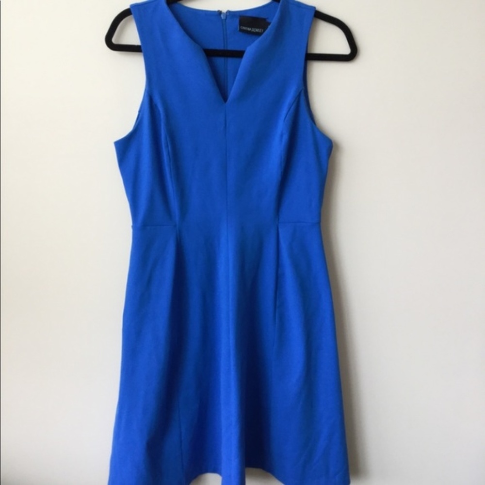 Cobalt Blue V Neck Detail A-Line Dress